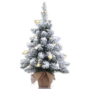 Mini Snow Flocked 20 Inch Christmas Tree with LED Lights Burlap Base
